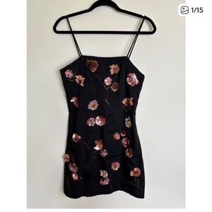 Anthropologie Maeve The Brynne 3D Spaghetti-Strap Dress Sz 4‎ Floral Sequins